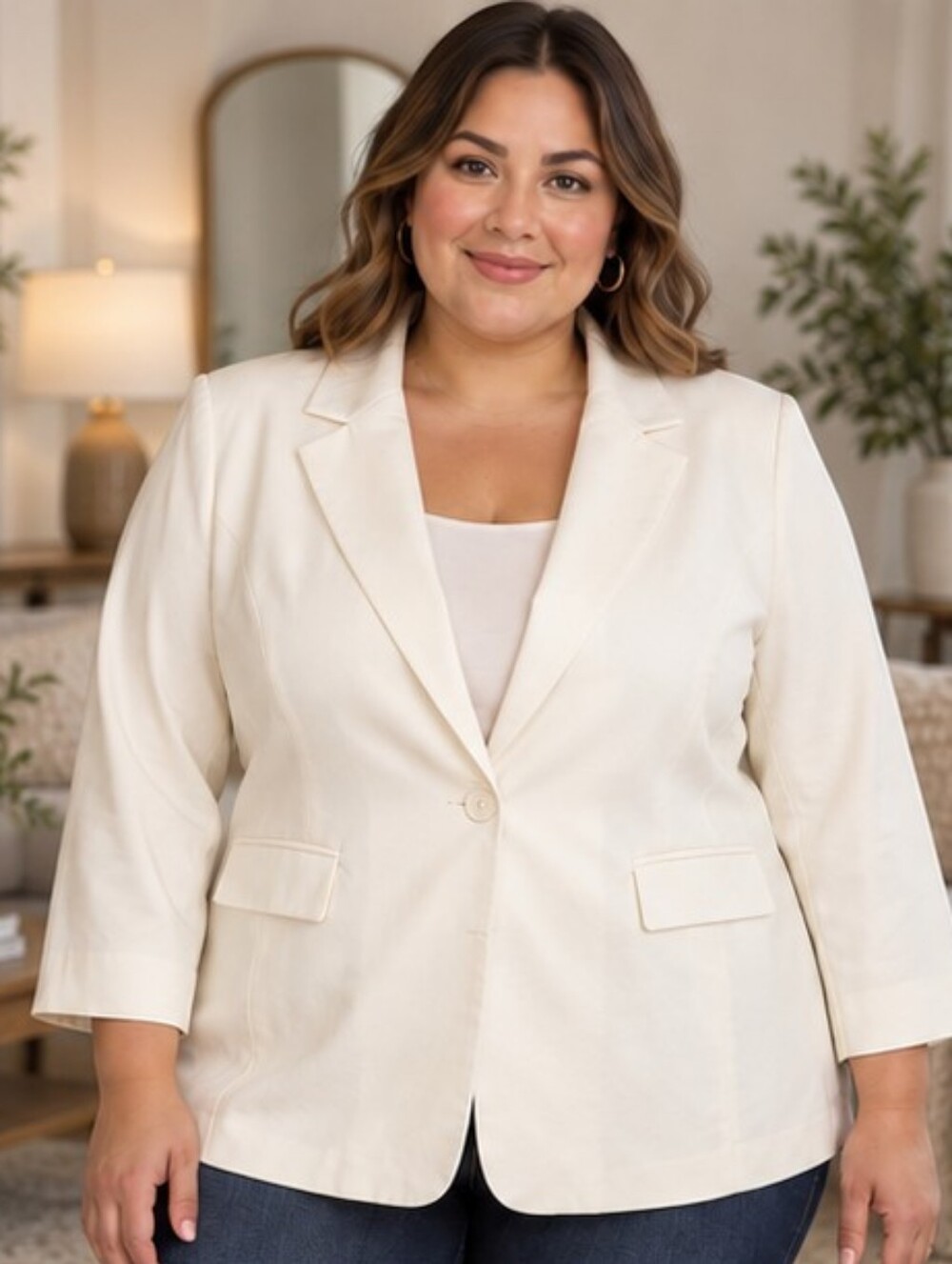 DENIM 24/7 | Ivory Cream Blazer 3/4 Sleeve Plus Size Jacket 22W